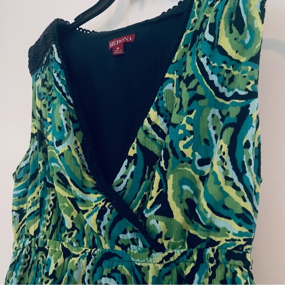 Merona Paisley Empire Waist Dress Green and Teal Size M - Picture 4 of 10